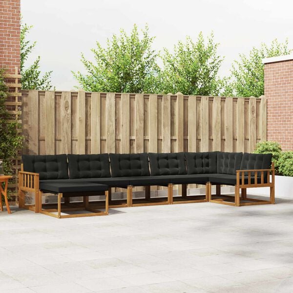 vidaXL Utomhussoffset 21 pcs Naturlig och svart Massivt Akaciatr&auml;