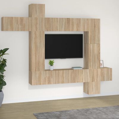 vidaXL Tv-skåp 9 delar sonoma-ek konstruerat trä