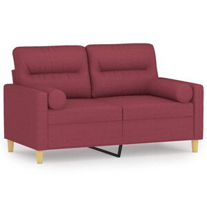 vidaXL 2-sits soffa med prydnadskuddar vinr&ouml;d 120 cm tyg
