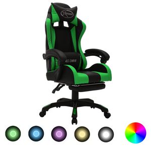 vidaXL Gamingstol med RGB LED-lampor gr&ouml;n och svart konstl&auml;der