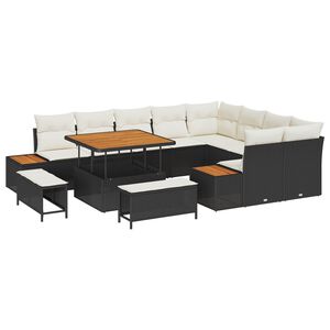 vidaXL Tr&auml;dg&aring;rdsoffset med kudde 12 pcs Svart och kr&auml;m