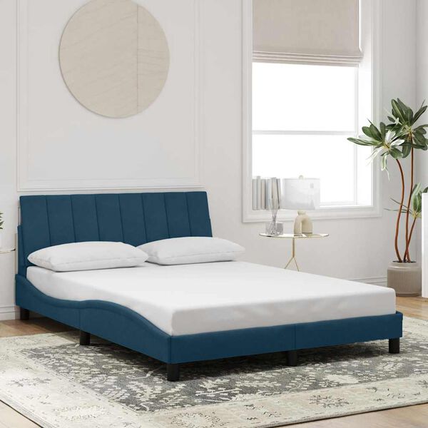 vidaXL Bed Frame with LED without Mattress "Hanko" Blue 120x200 cm Velvet