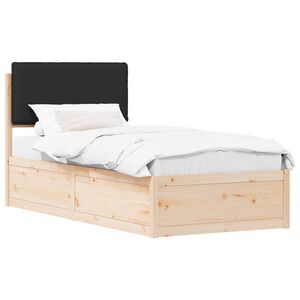 vidaXL S&auml;ngram med Kl&auml;dd Huvudgavel Svart 100 x 200 cm Massiv furu