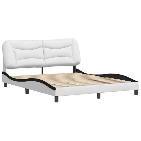 vidaXL Bed Frame without Mattress "Hvar" White and Black 160x200 cm Faux Leather