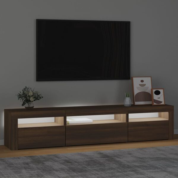 vidaXL Tv-bänk med LED-belysning brun ek 195x35x40 cm