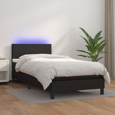 vidaXL Ramsäng med madrass & LED svart 90x200 cm konstläder