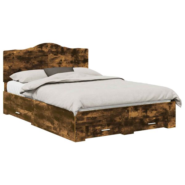 vidaXL S&auml;ngram med huvudgavel R&ouml;kt ek 140 x 200 cm Konstruerat tr&auml;