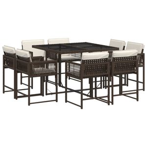 vidaXL Matgrupp f&ouml;r tr&auml;dg&aring;rden med dynor 9 delar konstrotting brun