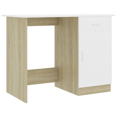 vidaXL Skrivbord vit och sonoma-ek 100x50x76 cm konstruerat trä