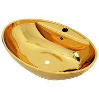 vidaXL Handfat med bräddavlopp 58,5x39x21 cm keramik guld