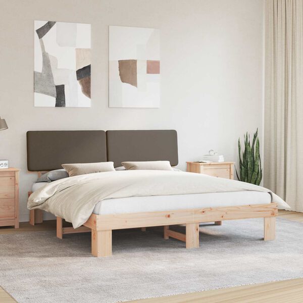 vidaXL S&auml;ngram med Kl&auml;dd Huvudgavel Taupe 180 x 200 cm Massiv furu