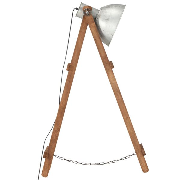 vidaXL Golvlampa silver E27 massivt mangotr&auml;