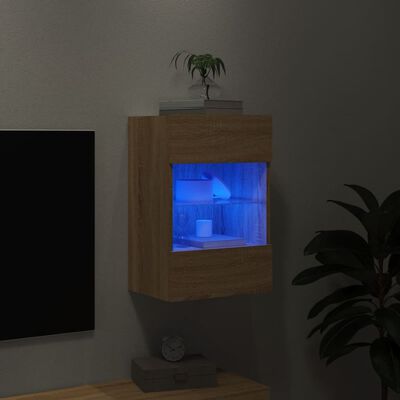 vidaXL Väggmonterad tv-bänk LED sonoma-ek 40x30x60,5 cm