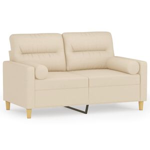 vidaXL 2-sits soffa med prydnadskuddar gr&auml;ddvit 120 cm tyg