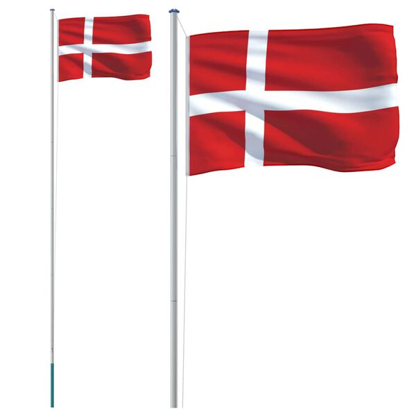 vidaXL Danmarks flagga med flaggstång 6,23 m aluminium
