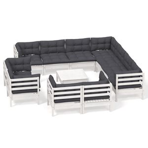 vidaXL Loungegrupp med dynor 12 delar vit massiv furu