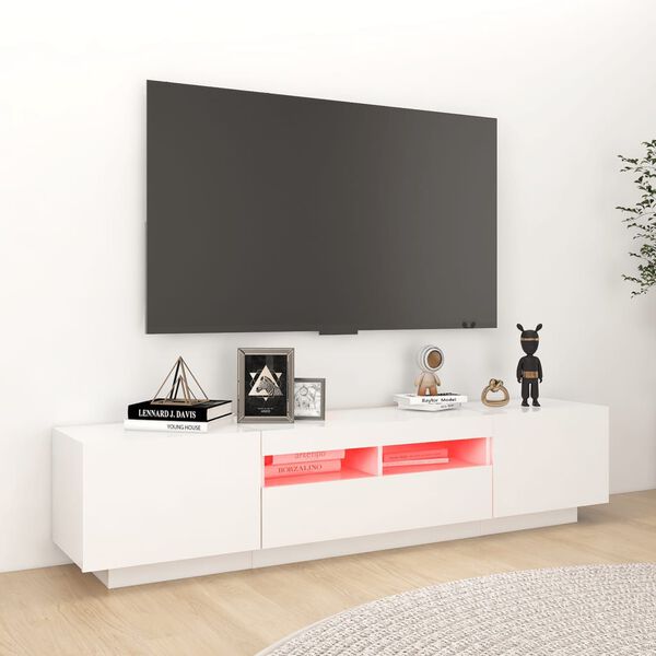 vidaXL TV-b&auml;nk med LED-belysning vit h&ouml;gglans 180x35x40 cm
