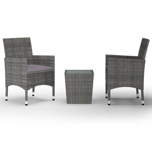 vidaXL Caf&eacute;set 3 delar konstrotting och h&auml;rdat glas gr&aring;