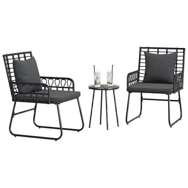 vidaXL Trädgårdsmöbelset 3 pcs Svart och Anthracit Poly rattan, stål