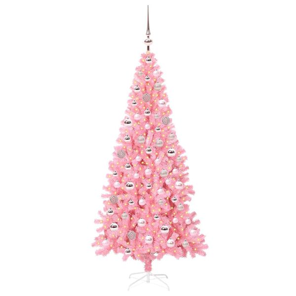 vidaXL Julgran med 300 LED-lampor med stativ Rosa 180 cm PVC