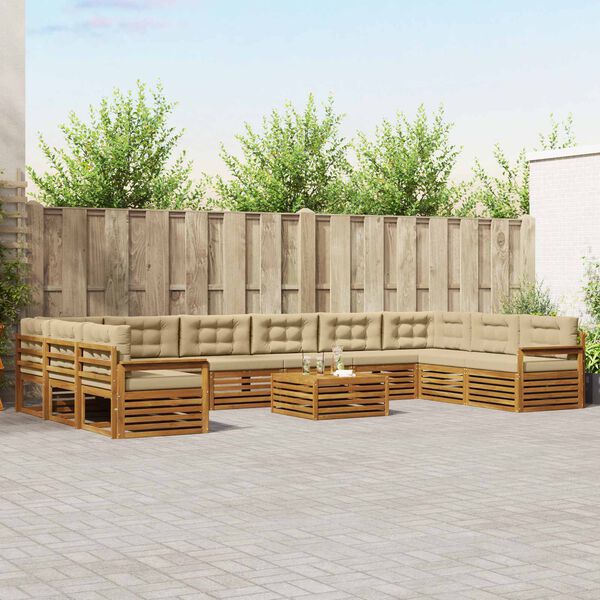 vidaXL Soffgrupper 11 pcs Naturlig och Beige Massivt Akaciatr&auml;