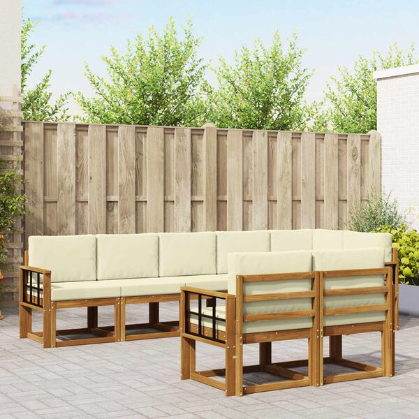 vidaXL Utomhussoffset med kudde 8 pcs Naturlig och Gr&auml;dde