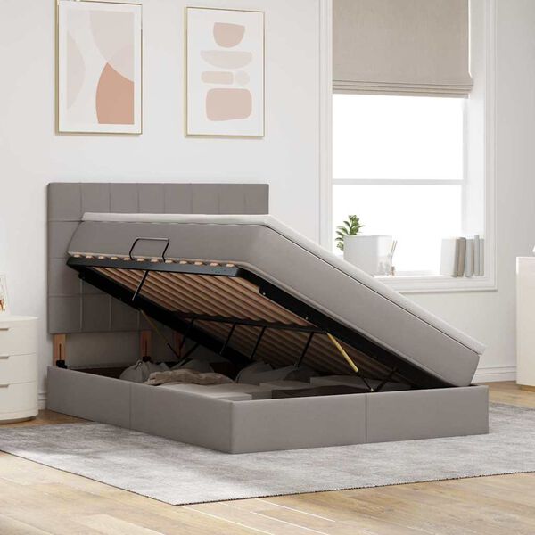 vidaXL F&ouml;rvaringss&auml;ng med LED med madrass Taupe 140 x 200 cm Polyester