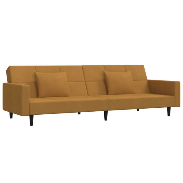 vidaXL B&auml;ddsoffa 2-sits med tv&aring; kuddar och fotpall brun sammet