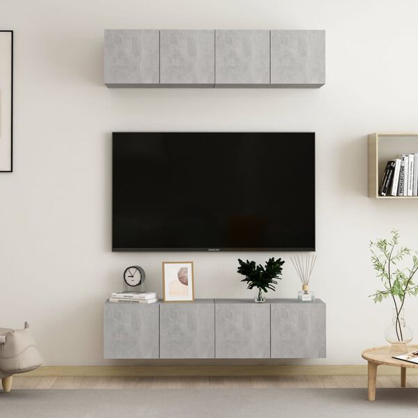 vidaXL Tv-b&auml;nk set 4 st betonggr&aring; 60x30x30 cm konstruerat tr&auml;