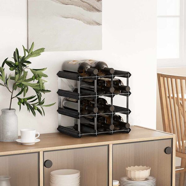 vidaXL Vinst&auml;ll f&ouml;r 12 flaskor svart massiv furu