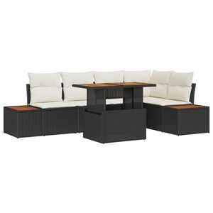 vidaXL Tr&auml;dg&aring;rdsm&ouml;belset med kudde 6 pcs Svart och beige
