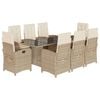 vidaXL Matgrupp f&ouml;r tr&auml;dg&aring;rden med dynor 9 delar beige konstrotting
