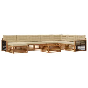 vidaXL Utomhussoffset 9 pcs Naturlig och Beige Massivt Akaciatr&auml;