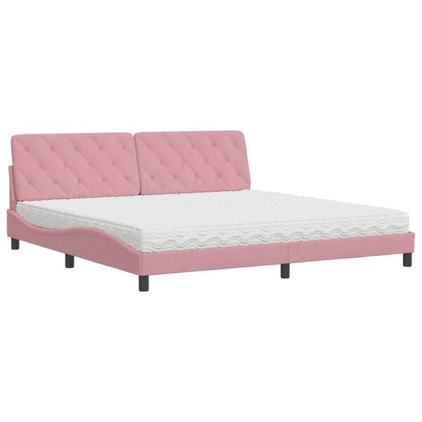 vidaXL Bed with Mattress Pink 200x200 cm Velvet