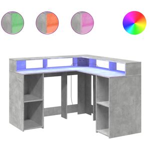 vidaXL Skrivbord med LED betonggr&aring; 130x130x91 cm konstruerat tr&auml;