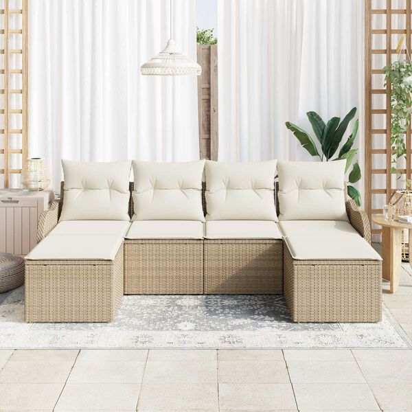 vidaXL Tr&auml;dg&aring;rdsoffset med kudde 6 pcs Beige Poly rattan