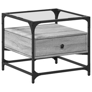 vidaXL Soffbord med glasskiva gr&aring; sonoma 50x50x45 cm st&aring;l