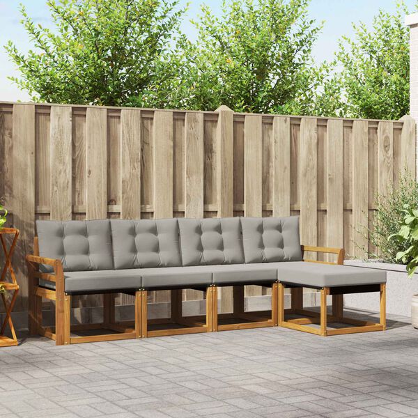 vidaXL Utomhussoffset med kudde 5 pcs Naturlig och Ljus Gr&aring;