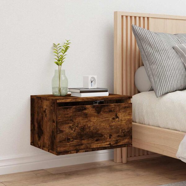 vidaXL V&auml;ggmonterat s&auml;ngsk&aring;p med LED r&ouml;kf&auml;rgad ek