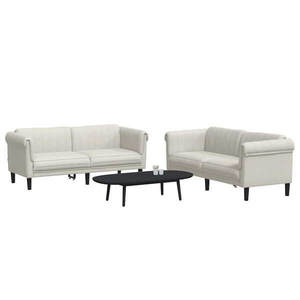 vidaXL Soffgrupp 2 delar gr&auml;ddvit sammet