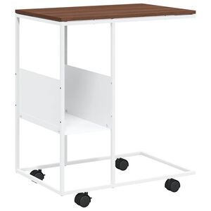 vidaXL Sidobord med hjul vit 55x36x63,5 cm konstruerat tr&auml;