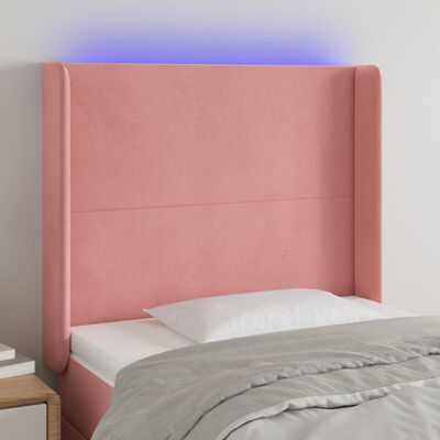 vidaXL Sänggavel LED rosa 93x16x118/128 cm sammet
