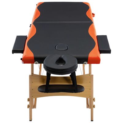 vidaXL Hopfällbar massagebänk 2 sektioner trä svart och orange