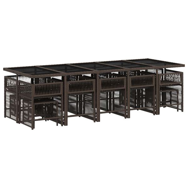 vidaXL Matgrupp f&ouml;r tr&auml;dg&aring;rden med dynor 15 delar brun konstrotting