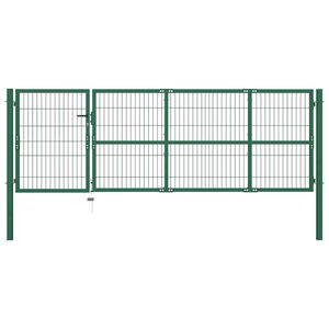 vidaXL Tr&auml;dg&aring;rdsgrind med stolpar 350x100 cm st&aring;lgr&ouml;n