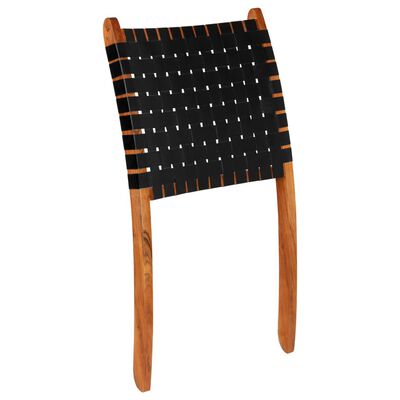 vidaXL Hopfällbar stol flätad svart äkta läder