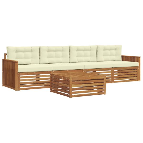 vidaXL Utomhussoffset med kudde 5 pcs Naturlig och Gr&auml;dde