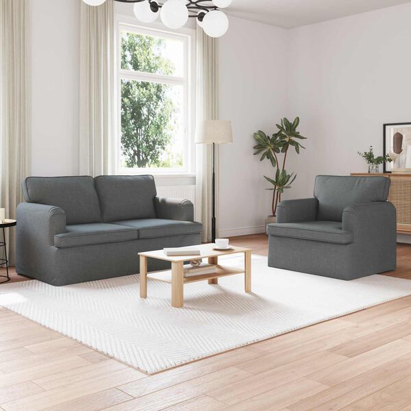 vidaXL Soffa 2 pcs M&ouml;rkgr&aring; 144 x 80 x 85 cm tyg