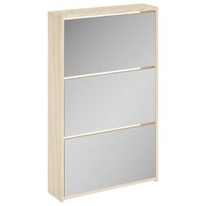 vidaXL Skosk&aring;p med 3 l&aring;dor och spegel ek 63x17x102,5 cm