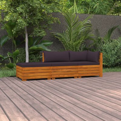 vidaXL Loungegrupp för trädgården med dynor 3 delar massivt akaciaträ
